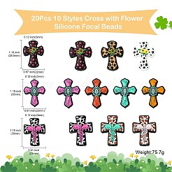 20 pièces 10 styles croix avec perles focales en silicone fleur&nbsp;SIL-CJ0002-38