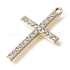 UVメッキ合金クリスタルラインストーンペンダント  クロスチャーム  ゴールドカラー  33.5x21.5x2.5mm  穴：1.6mm&nbsp;RB-CBAD37D-18G