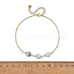 Cavigliere da donna con catena a satellite in acciaio inossidabile 304 e perline rotonde di larimar naturale.&nbsp;AJEW-AN00877
