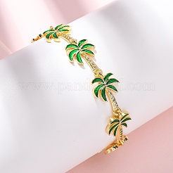 Браслеты из латуни с кубическим цирконием и эмалевыми звеньями на морскую тематику для женщин BJEW-F514-01C-G