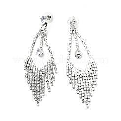 Длинные серьги-гвоздики с кисточками из прозрачного кубического циркония и кристаллов страз&nbsp;LS-EJEW-C037-07D-P
