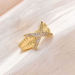 Латунные кольца-манжеты с микропаве и прозрачным цирконием для женщин RJEW-U043-08G