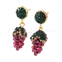 Серьги-гвоздики из виноградной латуни и полимерной глины со стразами&nbsp;EJEW-G455-01G