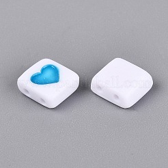 不透明なアクリルエナメルビーズ  2穴ビーズ  ハート柄の正方形  ミックスカラー  8.5x8x3.5mm  穴：1.4mm  約1960個/500g&nbsp;SACR-Q001-19A