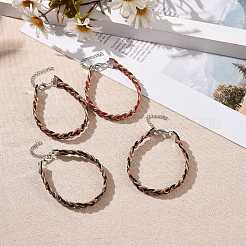 Плетеные браслеты в форме веревки из воловьей кожи с латунной застежкой для женщин BJEW-JB09110