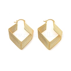 Orecchini a cerchio in ottone con rombi testurizzati per donna&nbsp;EJEW-U055-03A-G