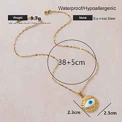 Collana vintage da donna con ciondolo a forma di occhio di Allah in acciaio inossidabile 304 smaltato bianco.&nbsp;QI8338