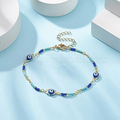 Bracciale a catena a maglie malocchio in ottone con perline di vetro per donna&nbsp;BJEW-JB09385