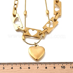 Двухслойные ожерелья из нержавеющей стали 304 с полым сердечком для женщин NJEW-F341-01G