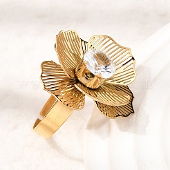 Verstellbare Manschettenringe aus Edelstahl 201 mit Pavé-Fassung und einzelnen Zirkonia für Damen&nbsp;RJEW-K318-02F-G
