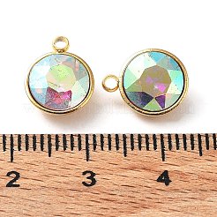 金色の304ステンレススチールチャーム  ガラスパーツ  多面カットフラットラウンド  カラフル  11.5x9.5x5mm  穴：1.4mm&nbsp;STAS-Q307-02G-02