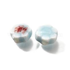 手作りの陶器ビーズ  花  アクア  9.5x10x5~5.5mm  穴：1.8~2.2mm&nbsp;PORC-H013-04-15