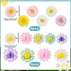 15 pz di palline di fiori di carta a nido d'ape e ornamenti pendenti di crisantemo&nbsp;AJEW-PH0007-58
