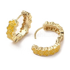 花柄のゴールド真鍮製フープピアス  エナメル  きいろ  19x6mm&nbsp;EJEW-L268-015G-04
