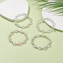 女性のためのガラスのハート ビーズ ストレッチ ブレスレット  ミックスカラー  内径：1-7/8インチ（4.8cm）&nbsp;BJEW-JB08517