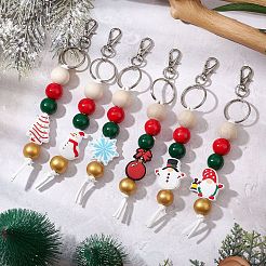 Décorations suspendues en perles de silicone et en perles de bois sur le thème de Noël&nbsp;HJEW-JM02379