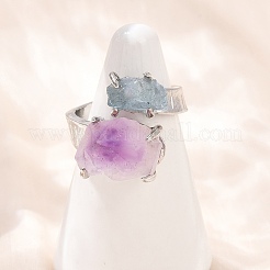 Кольца-манжеты с натуральным аметистом и аквамарином RJEW-K286-12P-02