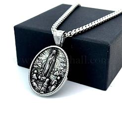 Ожерелья в греческом ретро-стиле из нержавеющей стали 304 с подвеской в форме овала и Девы Марии&nbsp;IX0529