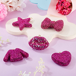 5 Stück 5 Stile handgemachte Polymer Clay Glas Strass große Anhänger&nbsp;RB-BT0001-04