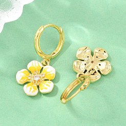 真鍮製マイクロパヴェキュービックジルコニアフープピアス  エナメル  花  鉛フリー＆カドミウムフリー  ラックめっき  長持ちメッキ  18KGP本金メッキ  ゴールド  30x15mm&nbsp;KK-CBA8324-10G-02