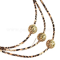 Круглые деревянные бусины 3 слой леопардовый принт искусственная кожа шнур ожерелья для женщин FS-WG710D0-01