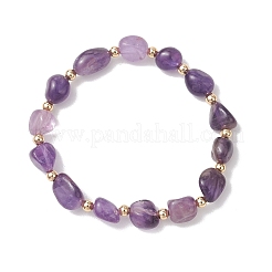 Stretch-Armbänder aus natürlichem Amethyst und Messingperlen für Damen&nbsp;BJEW-JB13414-01