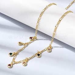 Латунные ожерелья с подвесками в форме слезы с кубическим цирконием и микропаве&nbsp;NJEW-B157-11G