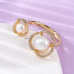 Латунь с натуральным жемчугом регулируемые манжеты RJEW-Q023-03G