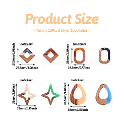 16шт 8 стильные подвески из непрозрачной смолы и орехового дерева&nbsp;RESI-CW0001-15