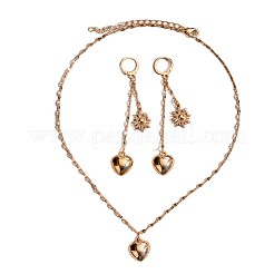 女性用合金製ハート＆フラワーフレンチフックピアス＆ペンダントネックレスセット  ゴールドカラー  ネックレス：16.54インチ（42cm）  ピアス：85x15mm&nbsp;WG5521E-01