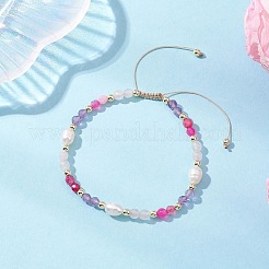 3 bracelet tressé en perles de pierres précieuses naturelles mélangées et perles d'eau douce de culture pour femmes&nbsp;BJEW-JB12666