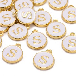金メッキ合金チャーム  カドミウムフリー＆鉛フリー  エナメル  エポチャーム  アルファベット付きフラットラウンド  ホワイト  文字.s  14x12x2mm  穴：1.5mm&nbsp;X-ENAM-S118-01S