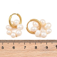 女の子と女性のための天然パールビーズリングダングルフープピアス2組  ゴールドカラー  33mm  ピン：1mm&nbsp;EJEW-NB0001-06