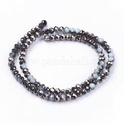 Perlas de rondelle facetado de vidrio electrochapa hebras&nbsp;EGLA-D020-3x2mm-04