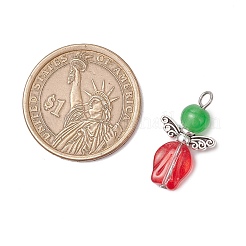 Бусина из натурального и окрашенного малайзийского нефрита с бусинами ручной работы в технике лэмпворк и бусинами в виде крыльев феи из сплава в тибетском стиле PALLOY-JF03620