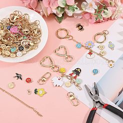1袋のDIYキーホルダーキット  合金エナメルペンダント、スイベルクラスプ、カーブチェーン、オーバルリンクチェーン、ジャンプリング、プライヤー  ゴールドカラー  ミックスカラー  12~35x5~25x1~3mm  穴：1~3mm&nbsp;DIY-GL0007-19A
