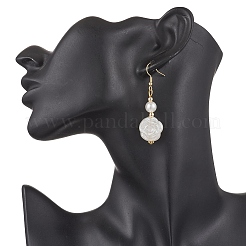 Серьги-подвески в виде цветка из тибетского сплава из АБС-пластика с имитацией жемчуга EJEW-JE06447