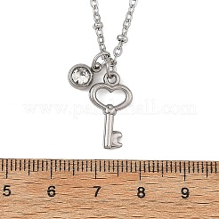 304ステンレススチール製ペンダントサテライトチェーンネックレス（2種類）2個  ハートキー＆ロック  ステンレス鋼色  17.72インチ（45cm）  1個/スタイル&nbsp;NJEW-JN06495-02