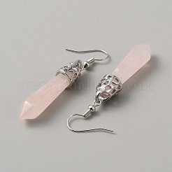 Серьги-пули с подвесками из натурального розового кварца EJEW-WH0001-34F