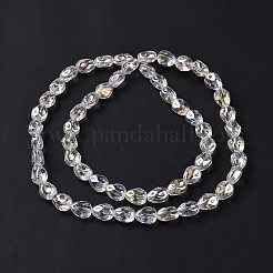 透明電気メッキガラスビーズ連売り  虹メッキ  ティアドロップ  透明  11x9x6.6mm  穴：1.1mm  約55個/連  24.25インチ（61.6cm）&nbsp;GLAA-C025-02E