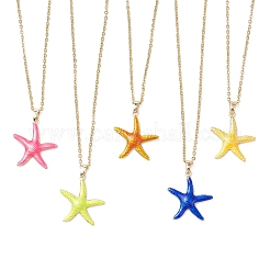 Женское ожерелье-цепочка из нержавеющей стали 304 с подвеской в виде морской звезды из латуни и эмали NJEW-JN05385