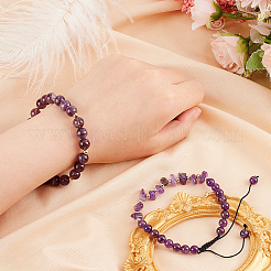 2шт. набор из 2-х браслетов из натурального аметиста с бусинами BJEW-OC0001-12