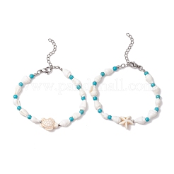 2 Stück 2 Stile Muschelperlenarmbänder&nbsp;BJEW-TA00586-02