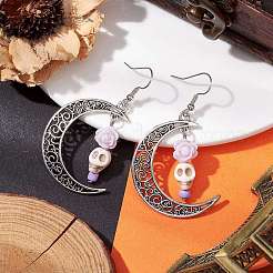 Серьги с подвесками из синтетического бирюзового сплава на Хэллоуин&nbsp;EJEW-JE05844-02