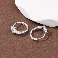 Серьги-кольца с крестиком 925 из стерлингового серебра с микропаве из прозрачных кубических цирконий&nbsp;EJEW-K317-06P