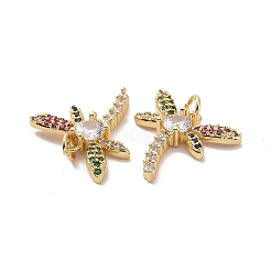 真鍮マイクロペーブカラフルな立方ジルコニアペンダント  丸カン付き  トンボのチャーム  ゴールドカラー  18.5x19x4mm  穴：3.5mm&nbsp;ZIRC-F134-09G