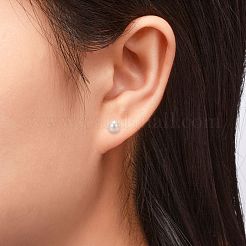 バレンタインは彼女の925つのスターリングシルバーボールスタッドピアスにプレゼント  パールビーズ付き  ホワイト  18x10mm  ピン：0.6mm&nbsp;EJEW-D029-10mm-2