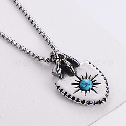 Модные мужские ожерелья с подвеской в виде щита с когтями орла из нержавеющей стали 304 с синтетической бирюзой и паве UJ0814