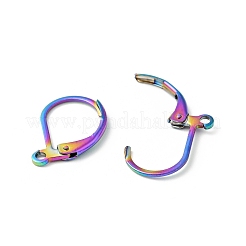 304ステンレス鋼フレンチフックピアス金具イオンプレーティング（IP）  水平ループ付き  虹色  15x10x1.7mm  穴：1.4mm  ピン：0.6mm&nbsp;STAS-E007-3MC