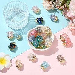 5 個の UV メッキ透明アクリルビーズ  虹色の  ローズ  黄金の合金パーツ  ゲインボロ  23x20.5x16mm  穴：1.6mm&nbsp;MACR-YW0004-28A